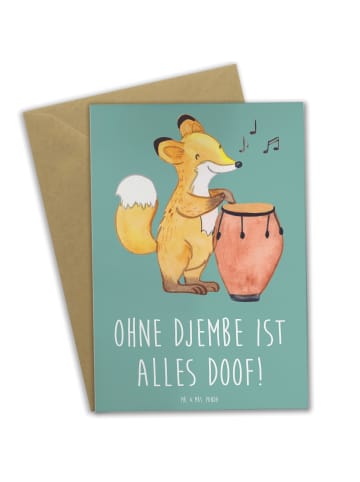 Mr. & Mrs. Panda Glückwunschkarte Djembe Freude mit Spruch in Meeresbrise