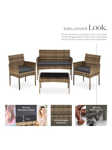 tectake Rattan Gartenset für 4 Personen, Sofa 250 kg, je Sessel 120 kg
