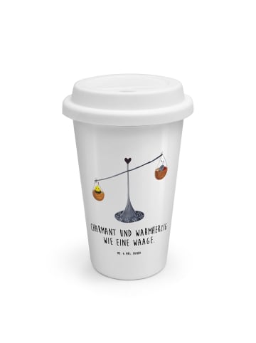 Mr. & Mrs. Panda Thermokaffeebecher Sternzeichen Waage mit Spruch in Weiß