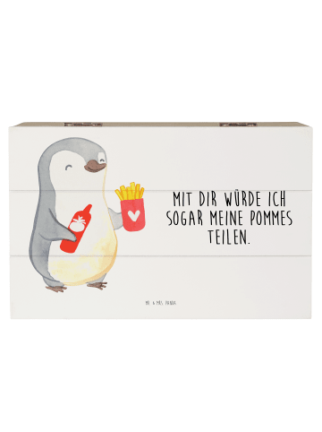 Mr. & Mrs. Panda Holzkiste Pinguin Pommes mit Spruch in Weiß