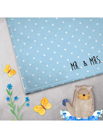 Mr. & Mrs. Panda Gästehandtuch Bären mit Blumenkranz ohne Spruch in Blau Pastell