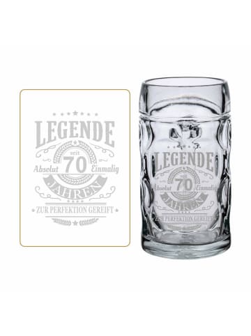LUXENTU Bierkrug mit Gravur Legende seit 70 Jahren 0,5 Liter transparent in transparent