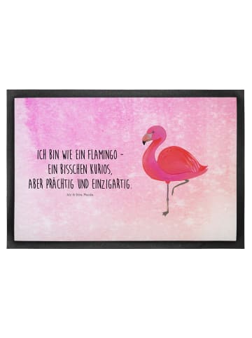 Mr. & Mrs. Panda Fußmatte außen Flamingo Classic mit Spruch in Aquarell Pink