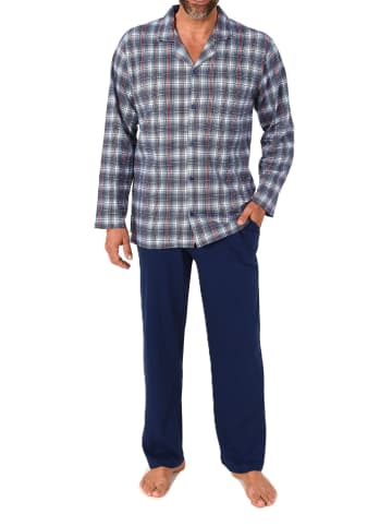 NORMANN Langarm Schlafanzug Pyjama zum durchknöpfen in marine