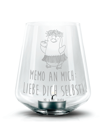Mr. & Mrs. Panda Graviertes Windlicht Pinguin Kokosnuss mit Spruch in Transparent