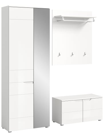 xonox.home Garderobenkombination  (B/H/T: 163x193x37 cm) in weiß und weiß Hochglanz