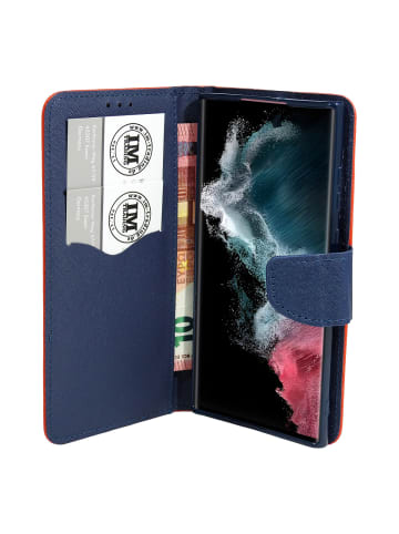 COFI 1453 Buch Tasche "Fancy" Standfunktion kompatibel mit iPhone 16 Plus Rot-Blau in Rot-Blau