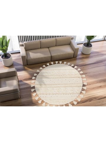 Kayoom Kurzflor Teppich Bohist 525 in creme - quadratisch