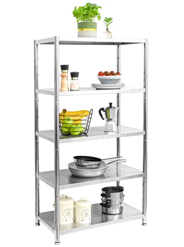 shelfr Schwerlast Metallregal Salva aus Edelstahl mit 5 Ebenen in Silber