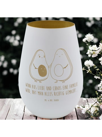 Mr. & Mrs. Panda Gold Windlicht Avocado Pärchen mit Spruch in Weiß