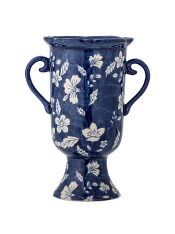 Bloomingville Vase AMARA mit Henkeln Blau mit Weißem Blumen Muster 21x12 cm