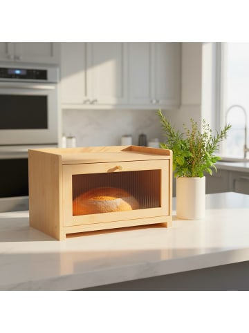 relaxdays Brotkasten in Natur - (B)40 x (H)26 x (T)25 cm