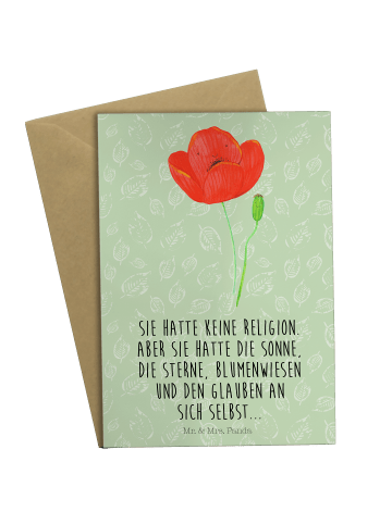 Mr. & Mrs. Panda Grußkarte Blume Mohnblume mit Spruch in Blattgrün