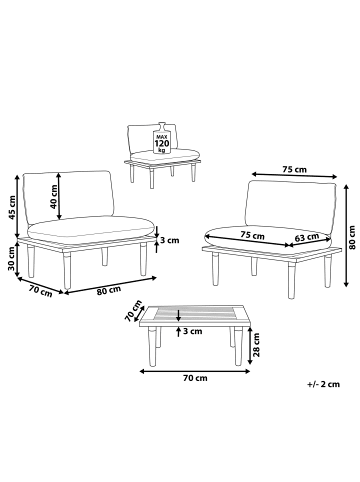 Beliani 3-tlg Sitzgruppe FRASCATI in Grau/Braun