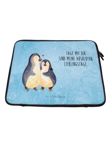 Mr. & Mrs. Panda Notebook Sleeve Pinguin umarmen mit Spruch in Eisblau