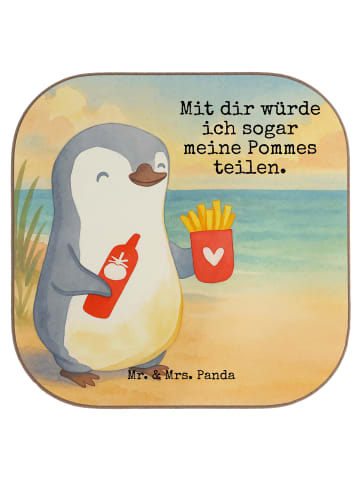 Mr. & Mrs. Panda Untersetzer Pinguin Pommes Design mit Spruch in Weiß