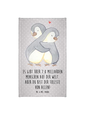 Mr. & Mrs. Panda Gästehandtuch Pinguine Kuscheln mit Spruch in Grau Pastell