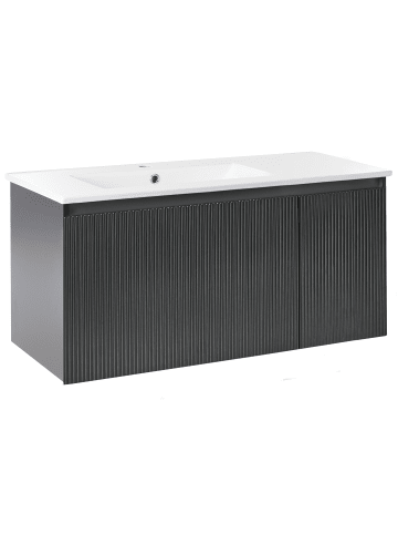 Beliani 2-tlg Badezimmerschrank mit Waschbecken TIETE in Schwarz/Weiß