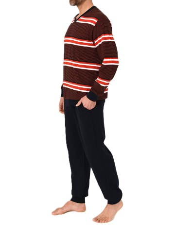 NORMANN Langarm Schlafanzug Pyjama Bündchen Streifen auch in Übergröße in rot1