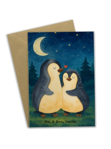 Mr. & Mrs. Panda Grußkarte Pinguine Einschlafen Design ohne Spruch in Weiß
