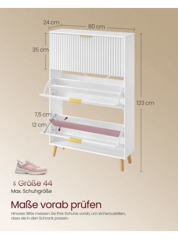 VASAGLE Schuhschrank mit 3 Klappen in Weiß - (B)80 x (H)123 x (T)24 cm