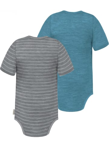 Normani Outdoor Sports 2er Set Baby Merino Body Kurzarm Tauranga in Grau/Blau