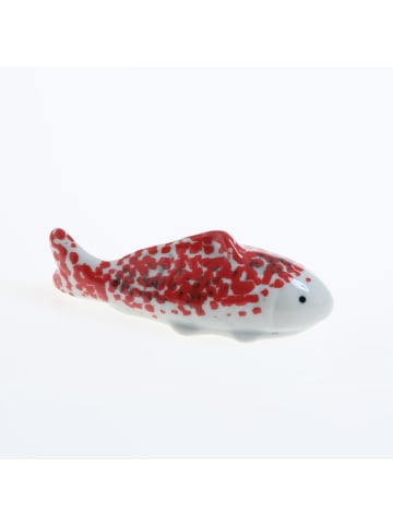 MARELIDA Teichdeko Fisch für Aquarium schwimmend Porzellan L: 10cm in weiß, rot