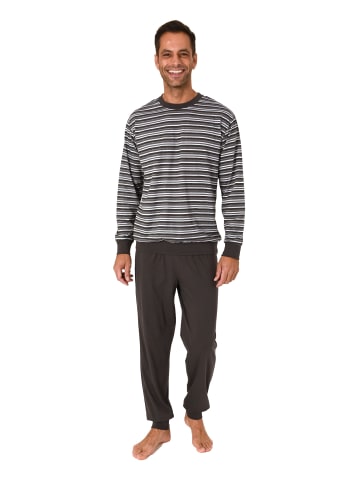 NORMANN Langarm Schlafanzug Pyjama Bündchen Streifen - 86180 in anthrazit