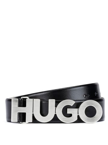 HUGO Zula Women's - Ledergürtel mit Logo-Schließe 3.5 cm in black silver