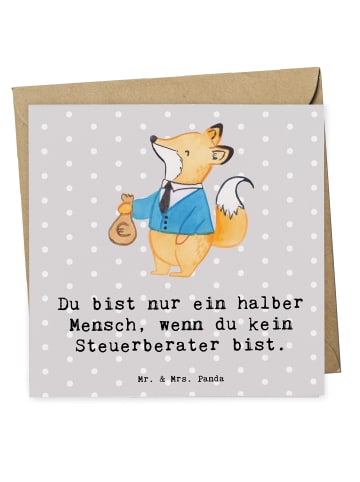 Mr. & Mrs. Panda Grußkarte Steuerberater Herz mit Spruch in Grau Pastell