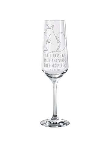 Mr. & Mrs. Panda Champagnerglas Einhorn Glauben mit Spruch in Transparent
