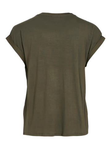 Vila Satin Blusen T-Shirt Kurzarm Basic Top Glänzend VIELLETTE in Olive-2