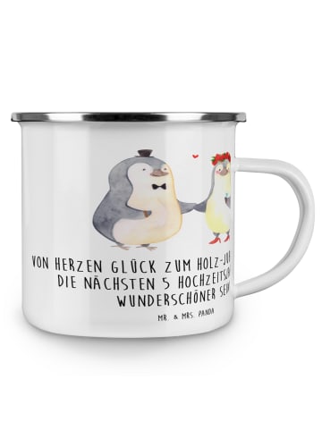 Mr. & Mrs. Panda Kaffeebecher 5. Hochzeitstag Holzhochzeit mit S... in Weiß