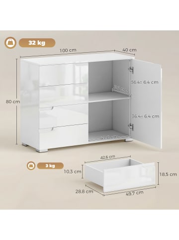 HOMCOM Sideboard-100L x 40B x 80H cm-Hochglanz