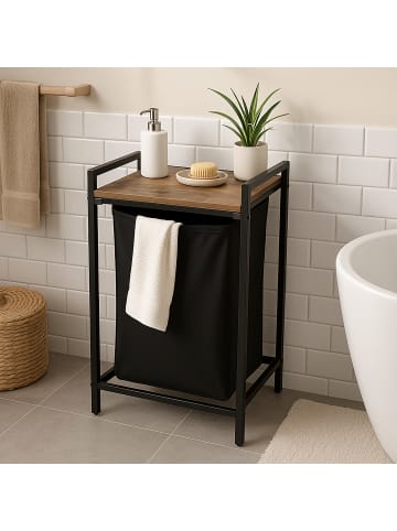 relaxdays Wäschesammler in Schwarz/ Braun - 65 L