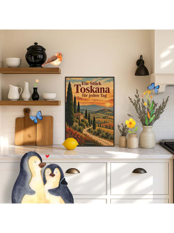 Mr. & Mrs. Panda Plakat Landschaft nostalgisch Design mit Spruch in Weiß
