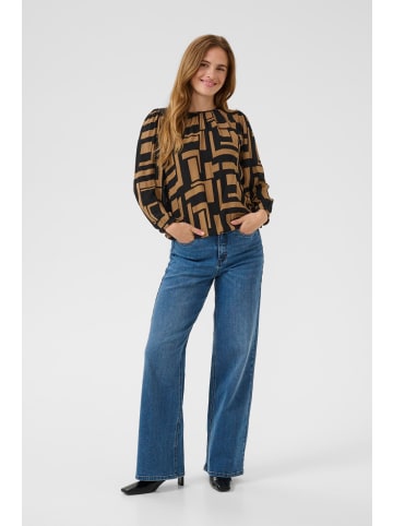 Kaffe Langarm-Bluse KAlorina Regular fit in Black/Toasted Coconut Graphic