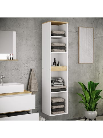 VCM  Holz Badmöbel mit Drehtür Wandregal Cosila in Weiß / Honig-Eiche