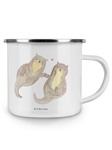 Mr. & Mrs. Panda Emaille Becher Otter Hände halten ohne Spruch in Weiß