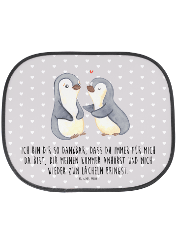 Mr. & Mrs. Panda Auto Sonnenschutz Pinguine trösten mit Spruch in Grau Pastell