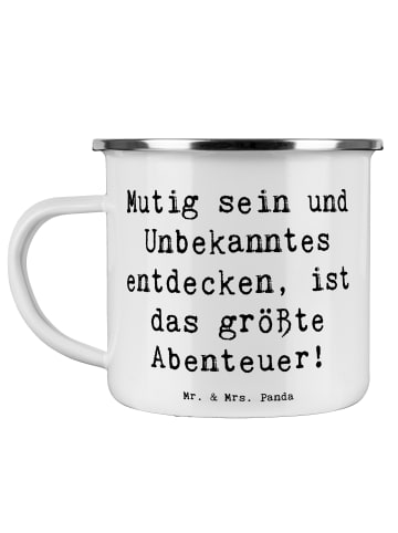 Mr. & Mrs. Panda Becher Emaille Spruch Unbekannte Orte erkunden ... in Weiß