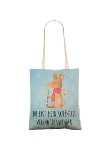 Mr. & Mrs. Panda Tote Bag Maus Weihnachten mit Spruch in Eisblau