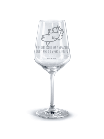 Mr. & Mrs. Panda Rotweinglas mit Gravur Einhorn Blümchentail mit Spruch in Transparent