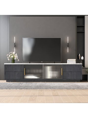 ABRIHOME Grauer TV-Schrank 160×40×44,5 cm mit Marmorplatte und Stauraum