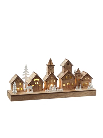 MARELIDA LED Weihnachtsdorf Winterlandschaft Timer L: 30cm in braun