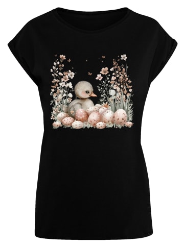 F4NT4STIC Extended Shoulder T-Shirt Ente Ostereier Blumen Küken in schwarz