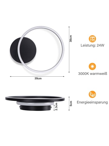 ZMH Deckenleuchte LED in Schwarz 24W Modern 2-Ringen 3000K Warmweiß Metall