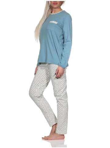 NORMANN Schlafanzug langarm Pyjama Pyjamahose Tupfen Punkte Optik - 86401 in blau