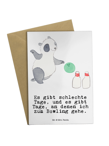 Mr. & Mrs. Panda Grußkarte Panda Bowling mit Spruch in Weiß