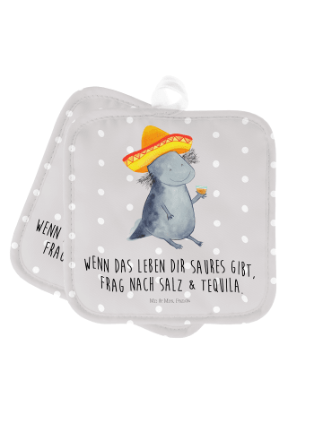 Mr. & Mrs. Panda Topflappen Axolotl Tequila mit Spruch in Grau Pastell